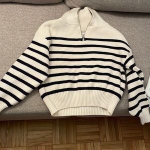 Navy and white half zip sweater